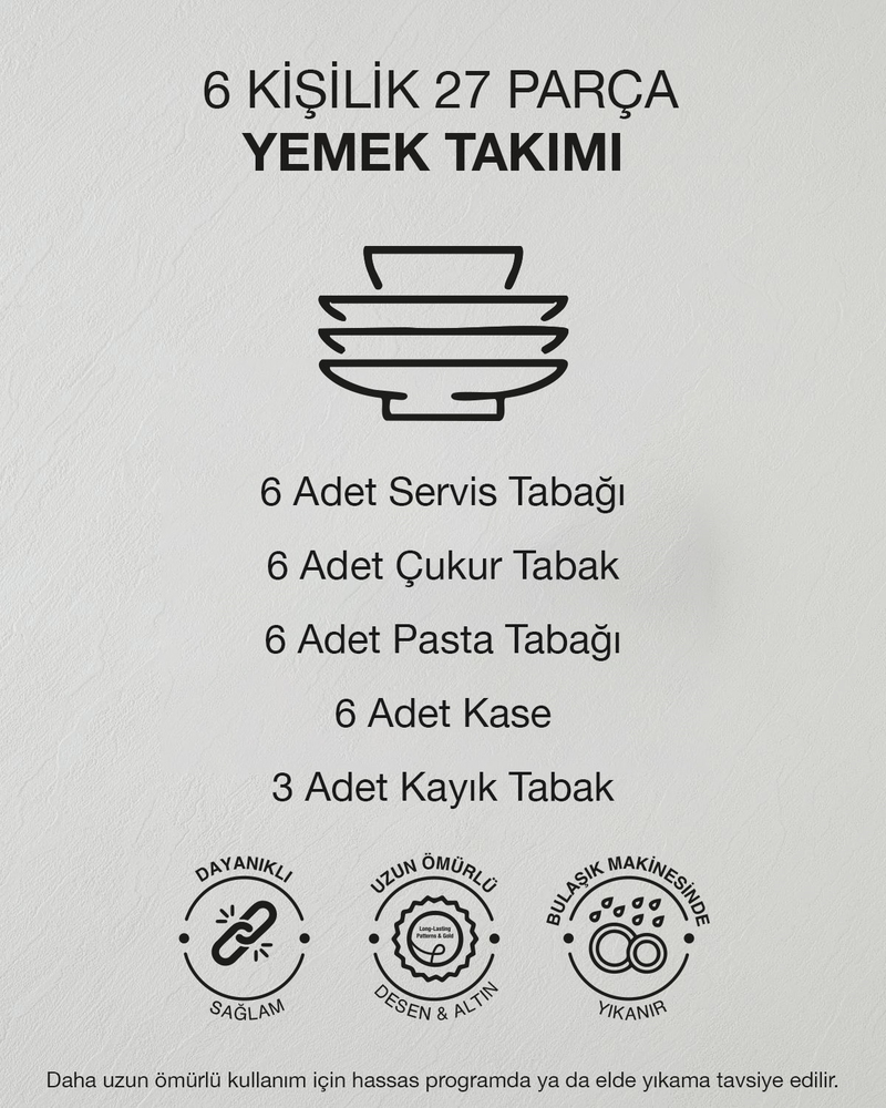 Bloomline Porselen Yemek Takımı 27 Parça 6 Kişilik Gold