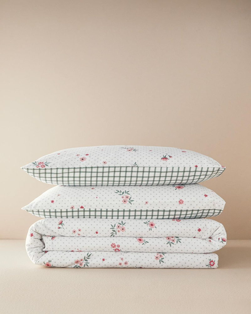 Bloomy Dots Pamuklu King Size Nevresim Seti Pembe