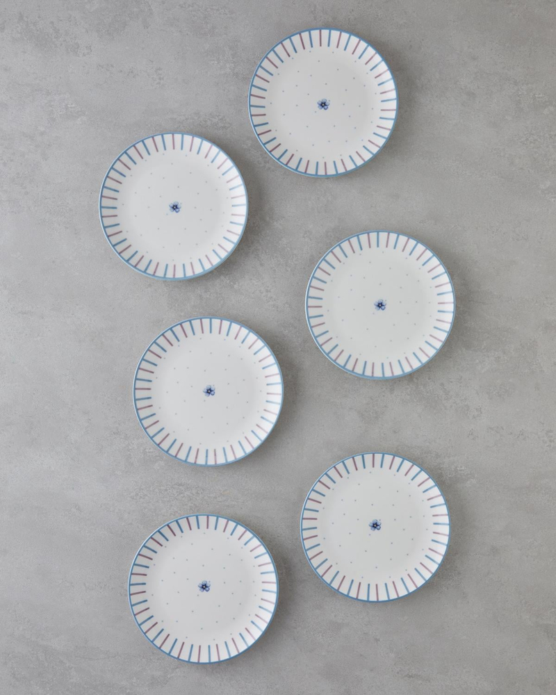Bloomy Porselen 6'lı Pasta Tabağı 19 cm Mavi - Yeşil