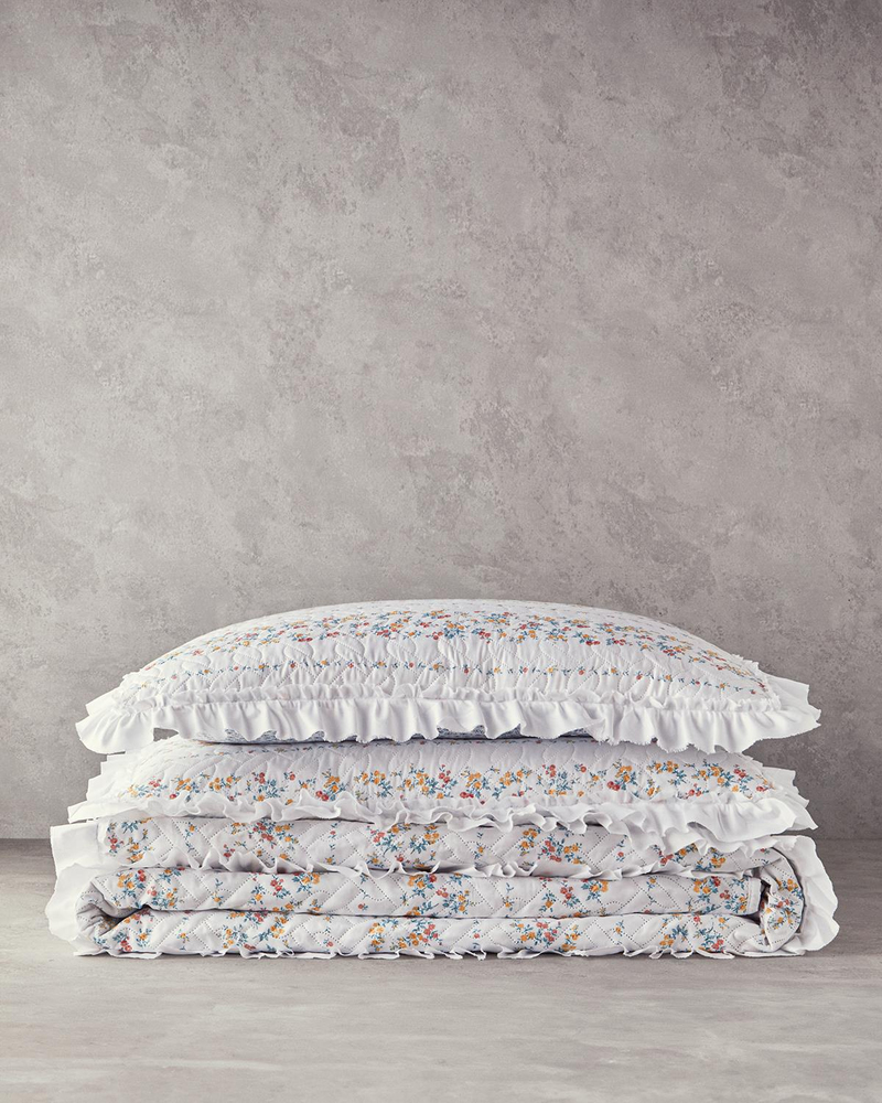 Bloomy Stripe Çift Kişilik Yatak Örtüsü Takımı Turuncu