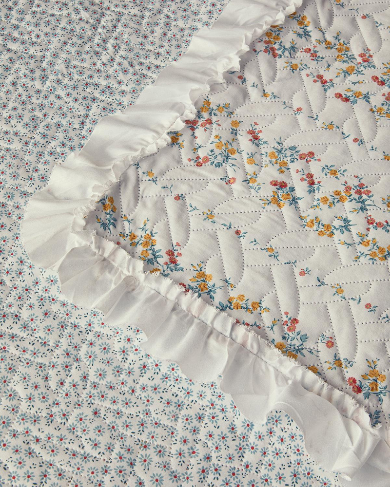 Bloomy Stripe Çift Kişilik Yatak Örtüsü Takımı Turuncu