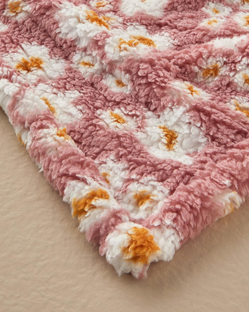 Bloomy Wish Baskılı Sherpa Battaniye Pembe