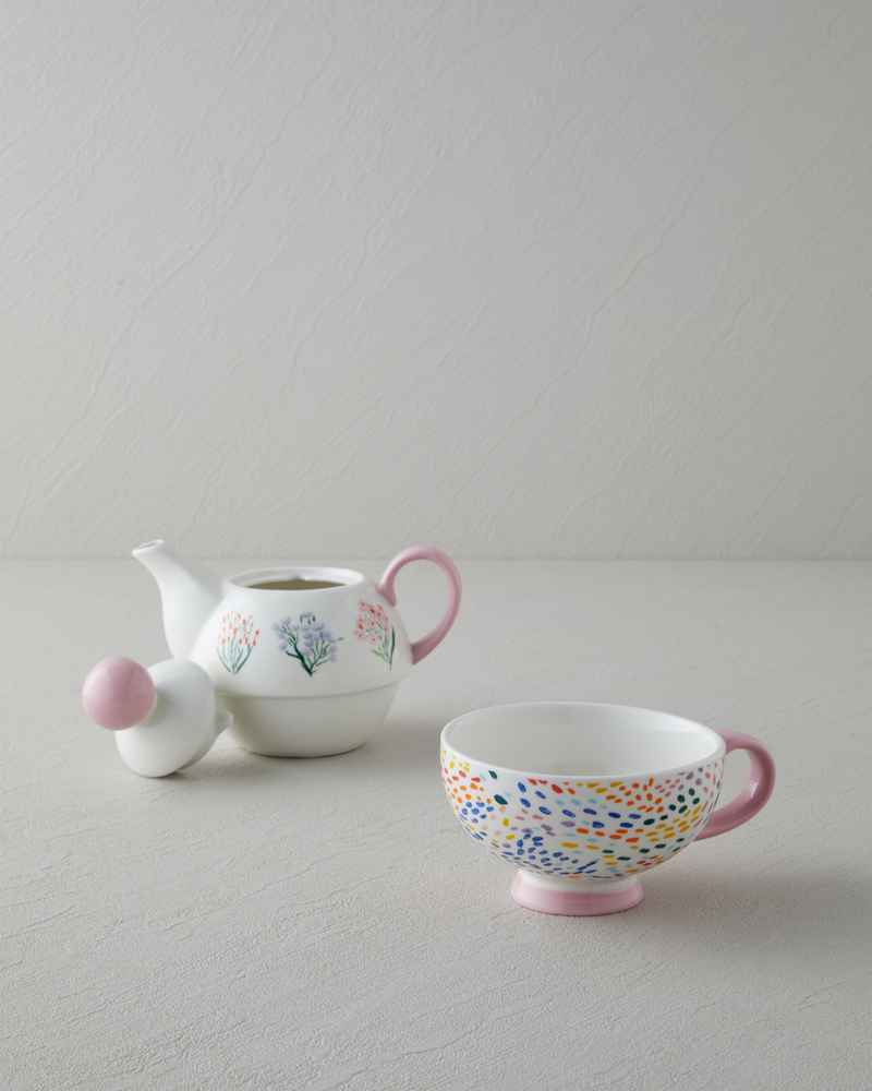 Blossom Frame New Bone China Demlik Seti 400 – 290 ml Pembe - Beyaz