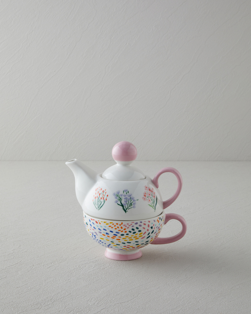 Blossom Frame New Bone China Demlik Seti 400 – 290 ml Pembe - Beyaz