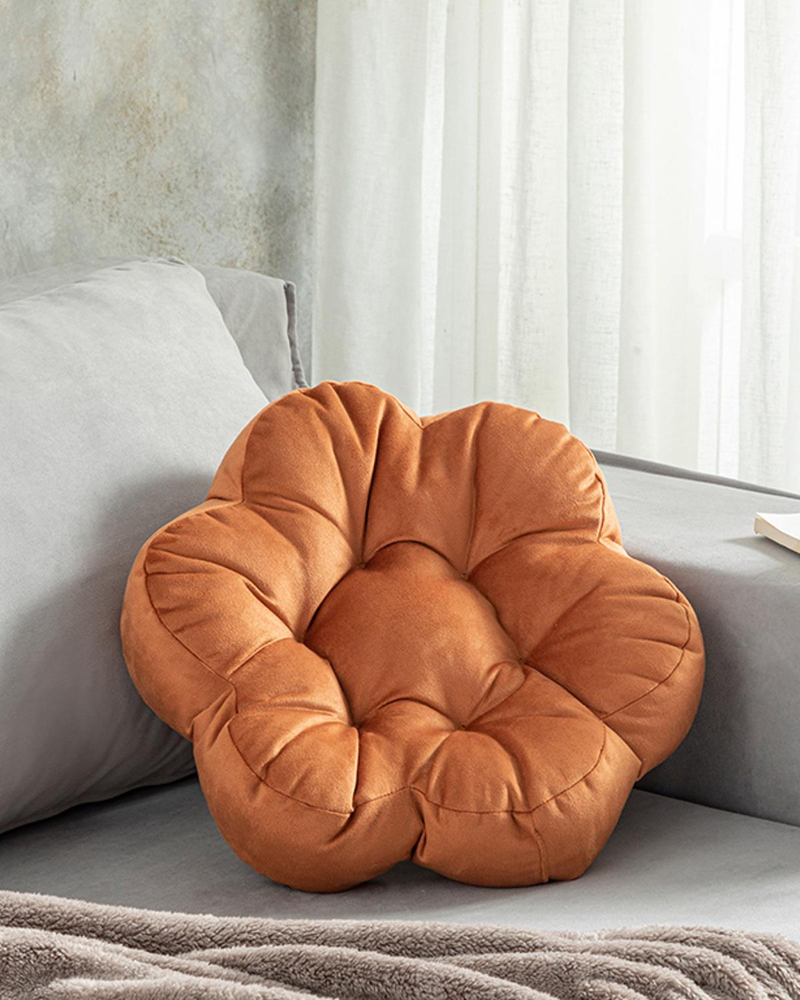 Blossom Kadife Dekoratif Kırlent 40 cm Yanık Portakal
