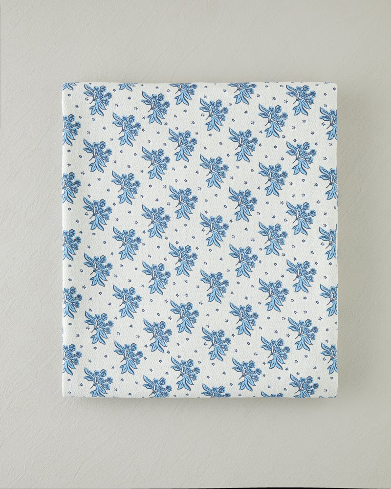 Blue Bouquet Baskılı Pamuklu Tek Kişilik Pike 150x220 cm Mavi