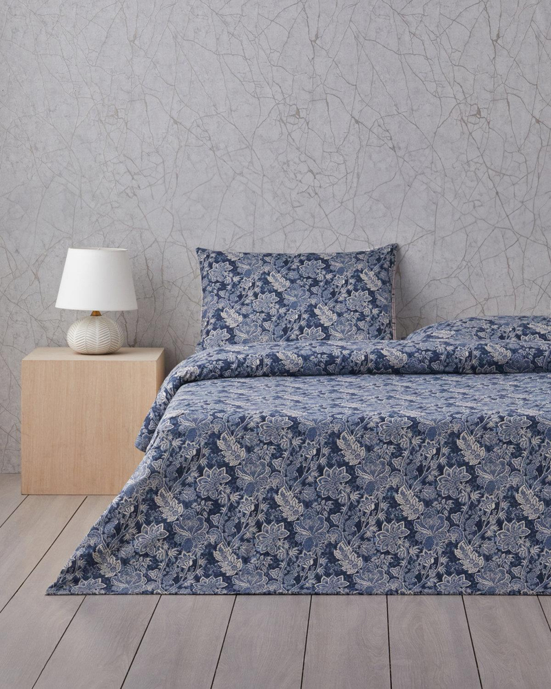 Boho Bloom Pamuk Çift Kişilik Nevresim Takımı 200x220 cm Lacivert