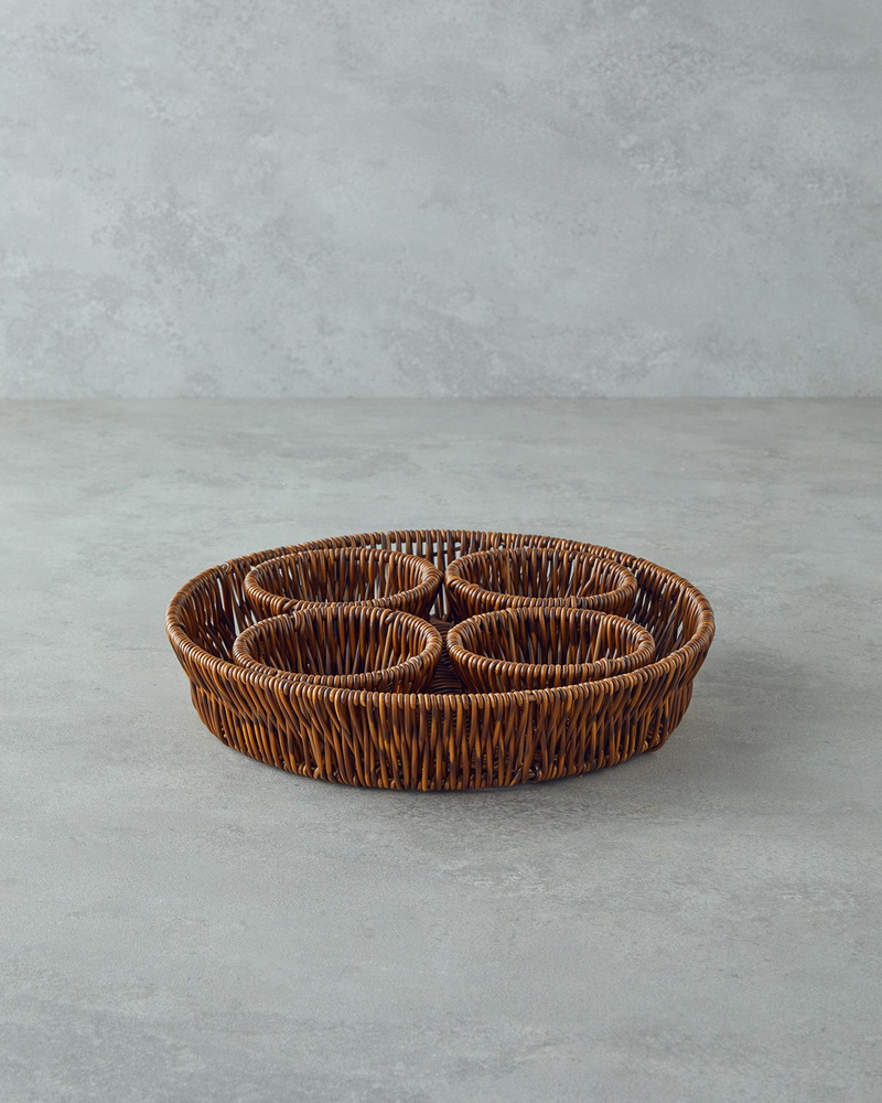 Boho Rattan 5 Parça Sunumluk 27x27x5 cm Kahverengi
