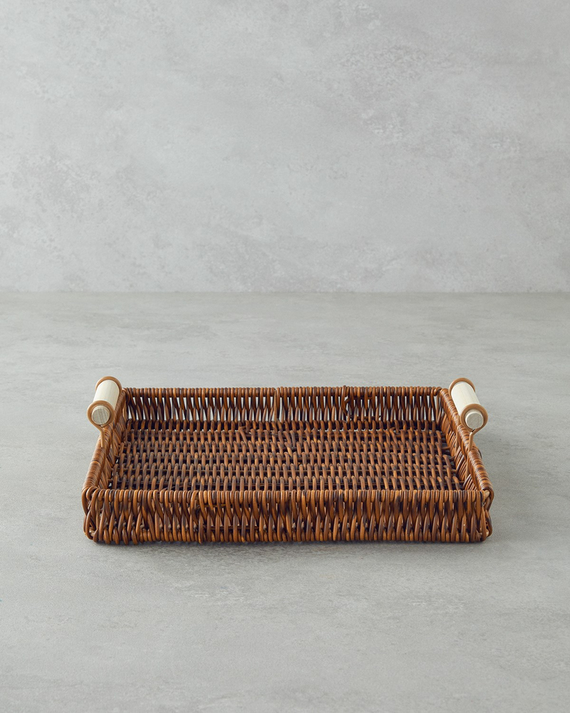 Boho Rattan Tepsi 26x26x3 cm Kahverengi