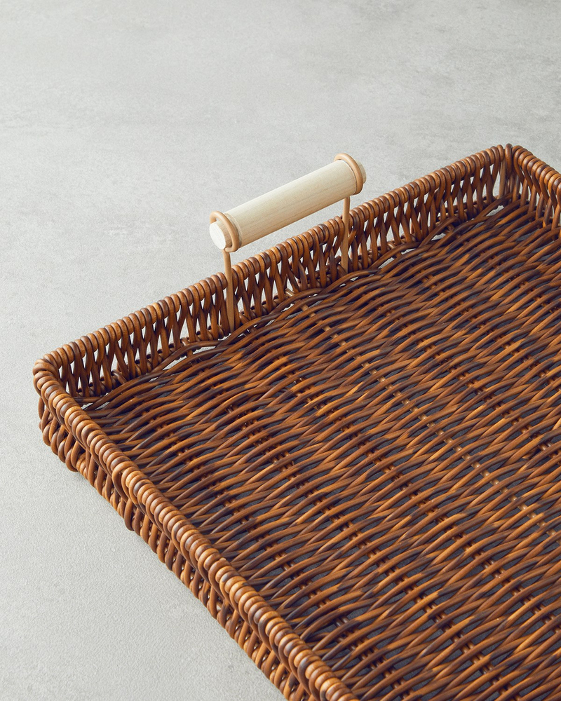 Boho Rattan Tepsi 26x26x3 cm Kahverengi