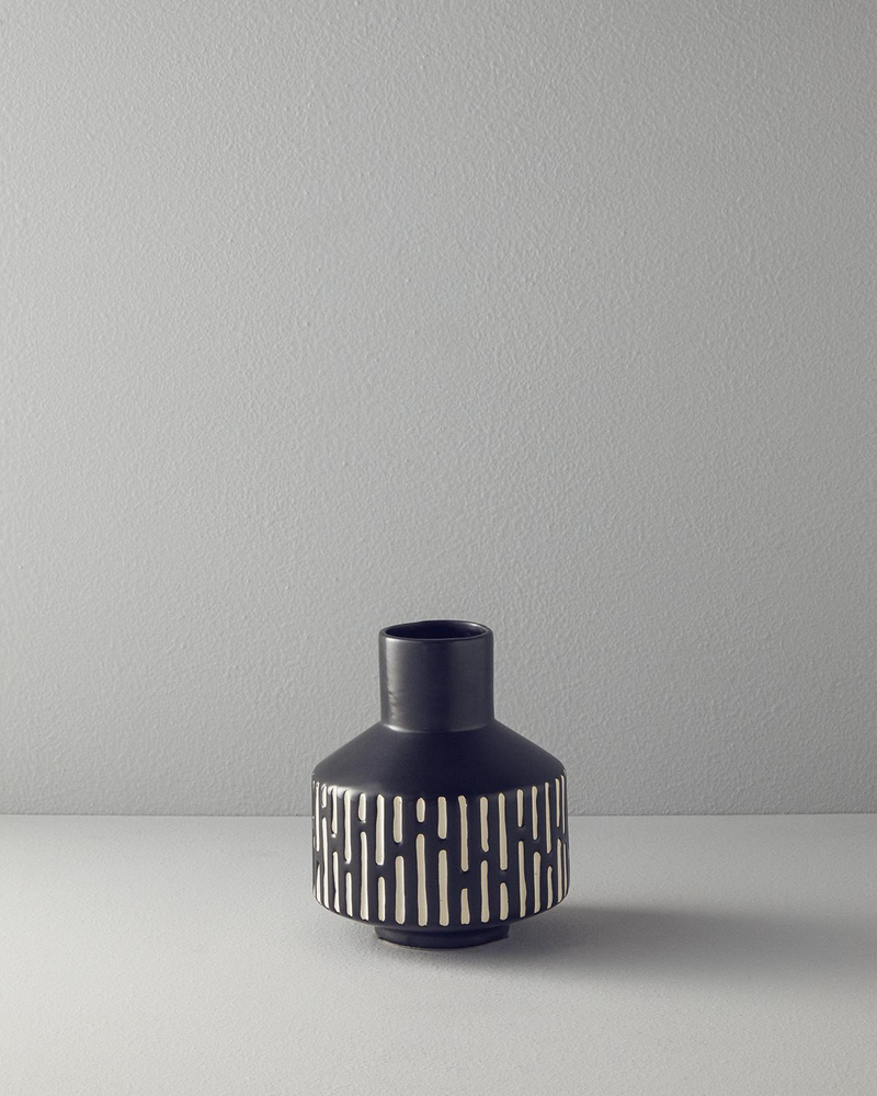 Boho Stripe Dolomite Vazo Siyah