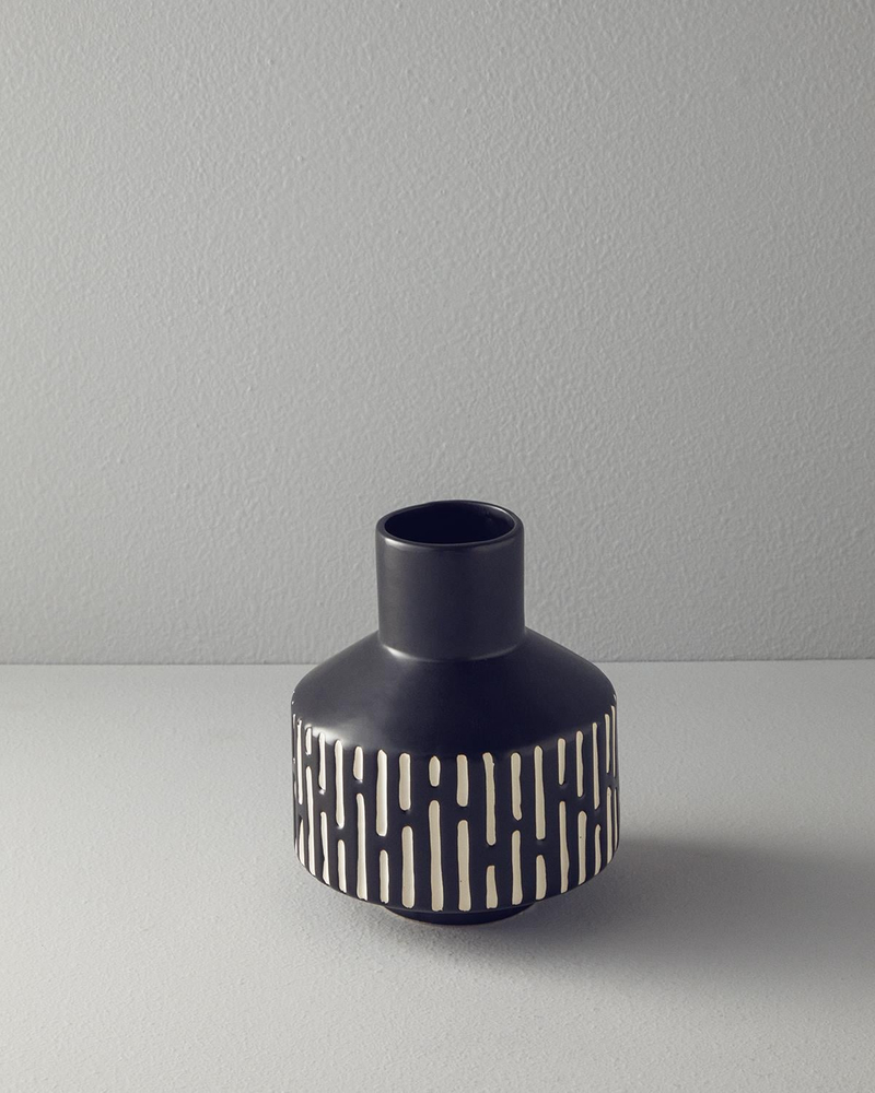 Boho Stripe Dolomite Vazo Siyah
