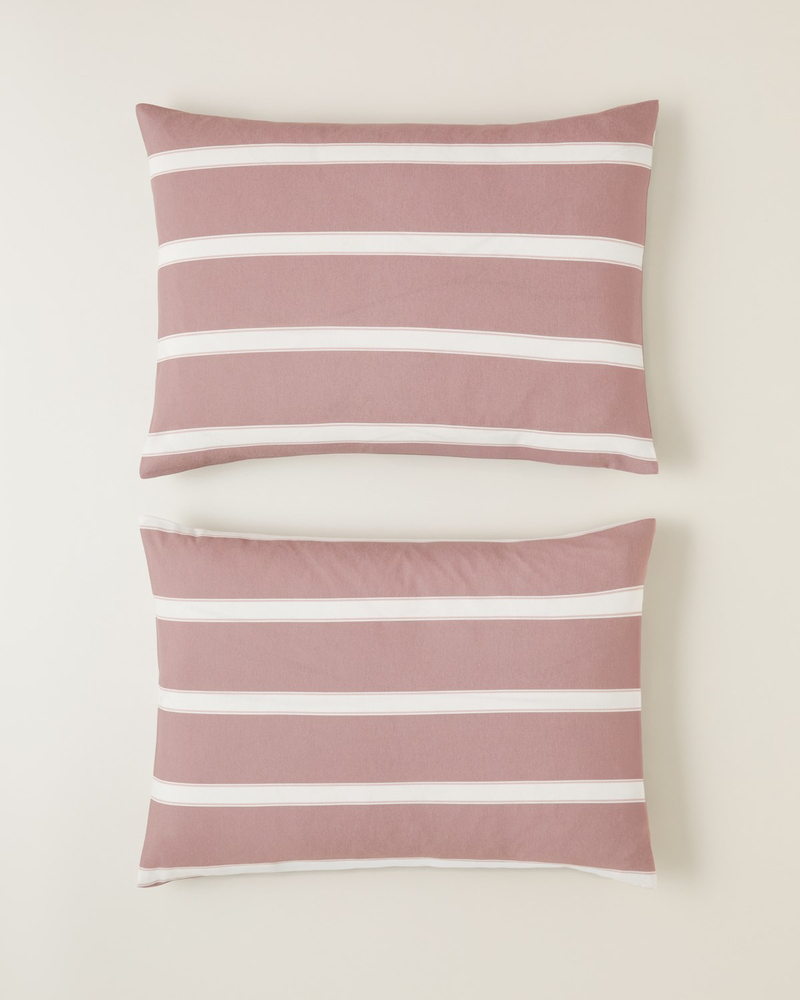 Bold Stripe Pamuklu 2'li Yastık Kılıfı 50x70 cm Açık Mürdüm-Pembe