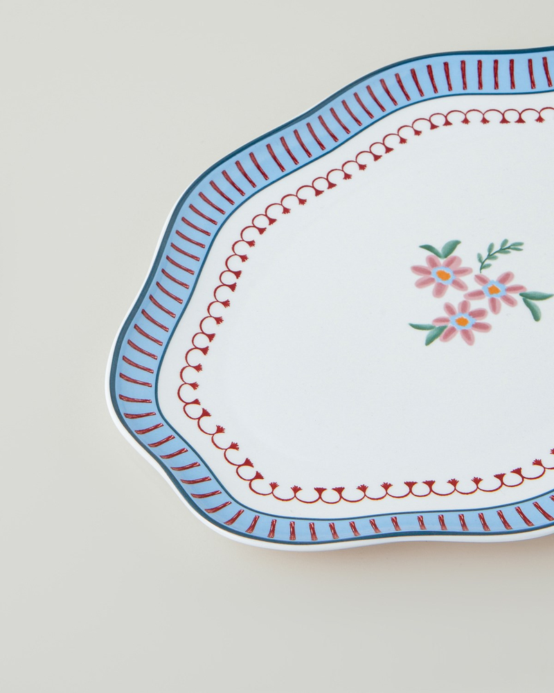 Botanical Romance New Bone Kayık Tabak 25 cm Pembe - Mavi