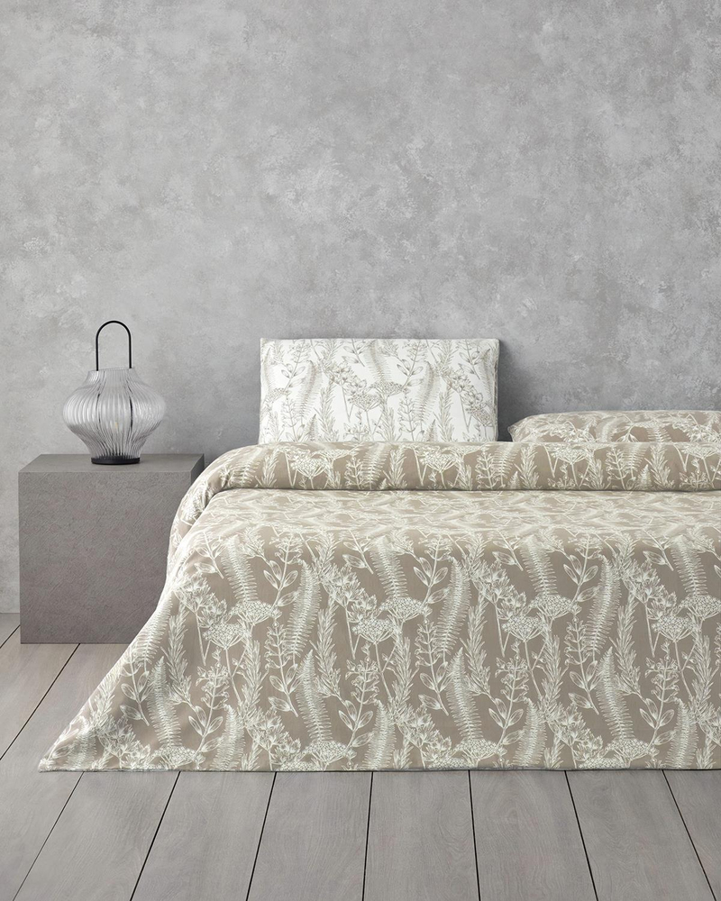 Botanical Spring Kolay Ütülenir Tek Kişilik Nevresim Takımı 160x220 cm Bej