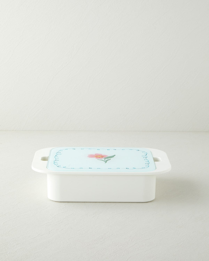 Bright Floral Melamin 4'lü Cam Kapaklı Kahvaltılık 30x21 cm Renkli