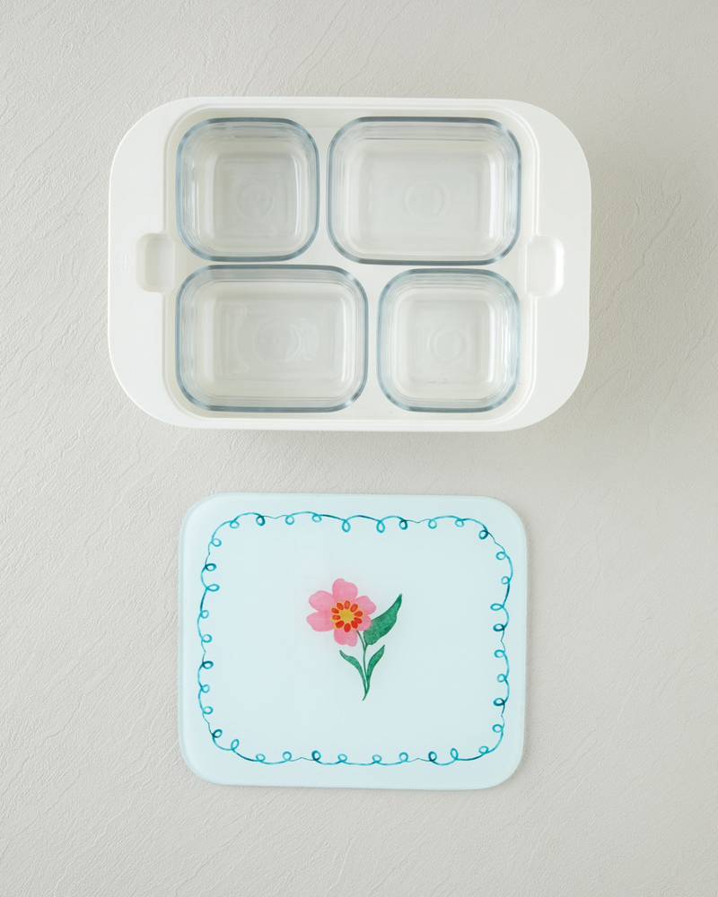 Bright Floral Melamin 4'lü Cam Kapaklı Kahvaltılık 30x21 cm Renkli