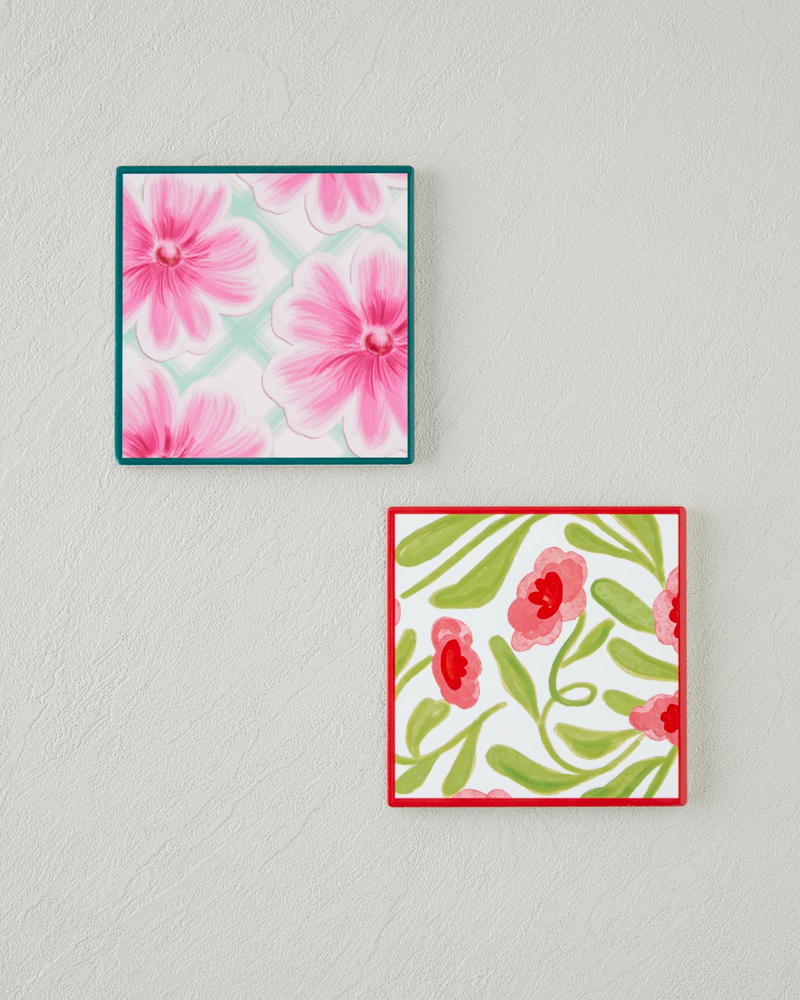 Bright Floral Seramik Bardak Altlığı 11x11 cm Pembe