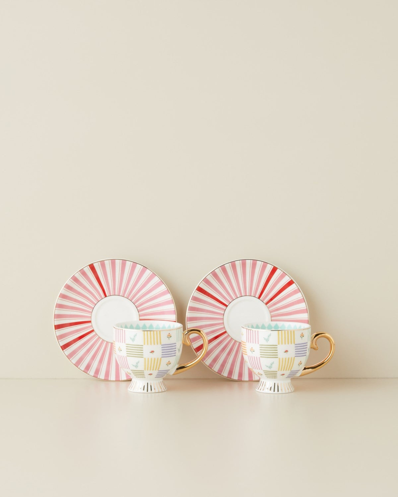 Bright Ophelia New Bone China 4 Parça 2 Kişilik Kahve Fincan Takımı 100 ml Renkli