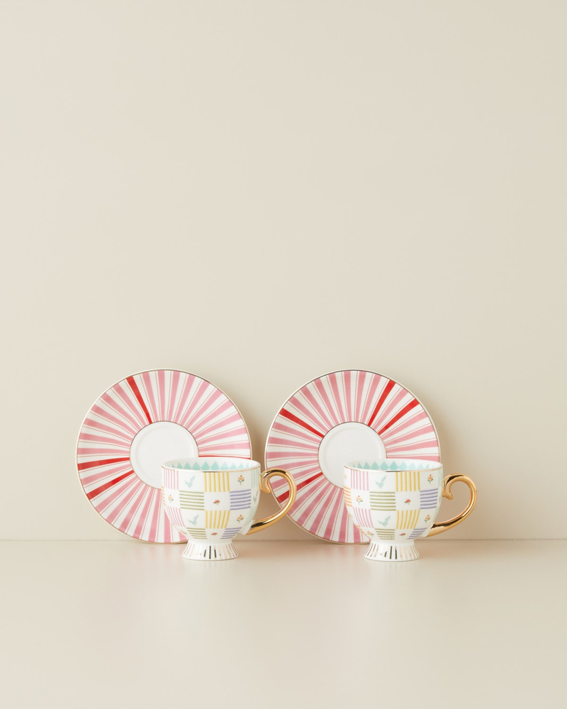 Bright Ophelia New Bone China 4 Parça 2 Kişilik Kahve Fincan Takımı 100 ml Renkli