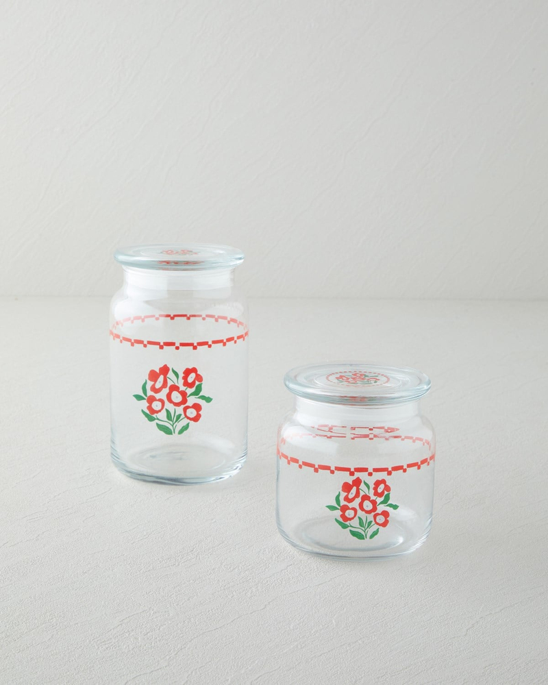 Bright Parade Cam Kavanoz 880 ml Kırmızı - Beyaz