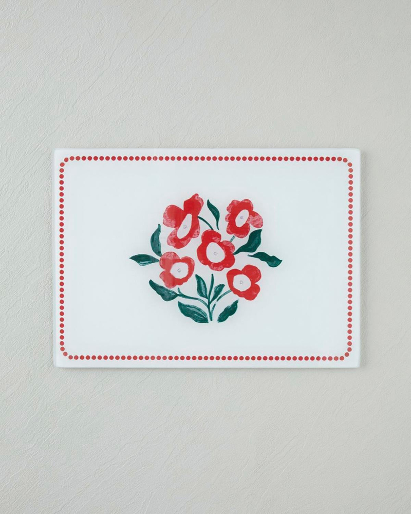 Bright Parade Cam Kesme Tahtası 25x35 cm Kırmızı - Beyaz