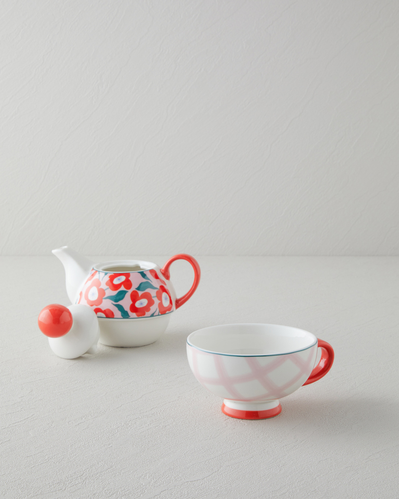 Bright Parade New Bone China Demlik Seti 400 – 290 ml Kırmızı