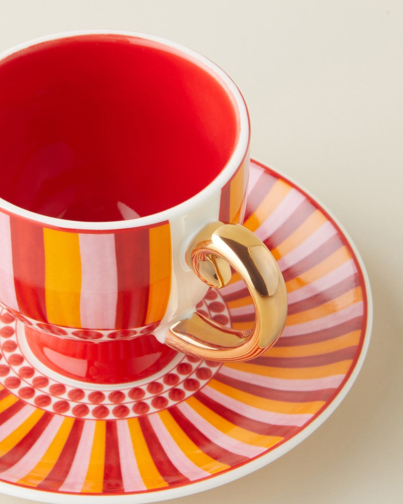 Bright Vionna New Bone China 4 Parça 2 Kişilik Kahve Fincan Takımı 100 ml Pembe-Kırmızı-Turuncu