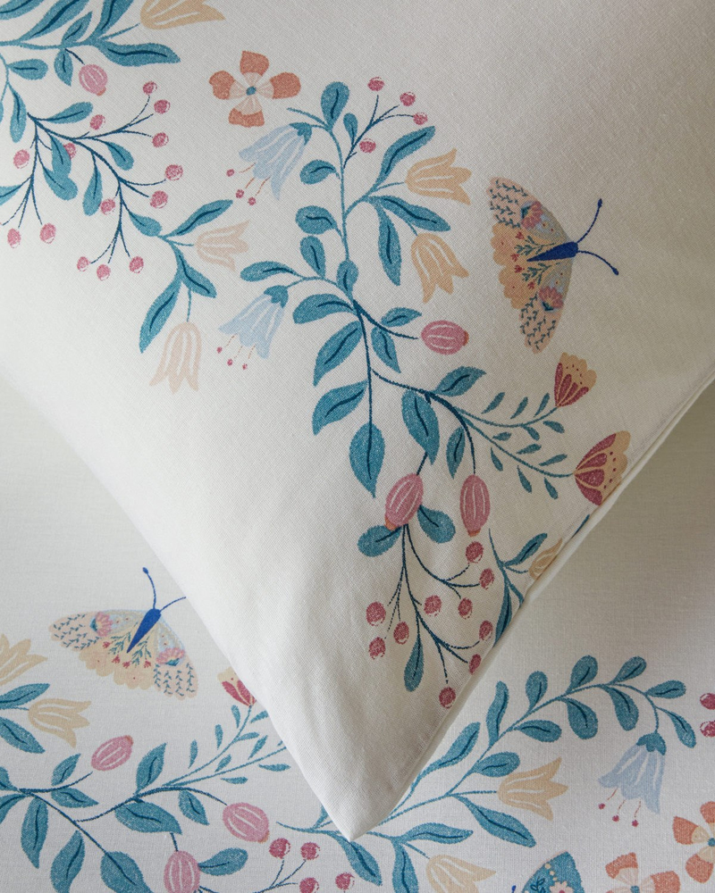 Butterfly Meadow Pamuklu Tek Kişilik Nevresim Seti 160x220 cm Pembe - Yeşil