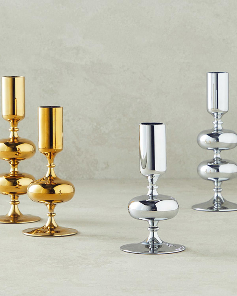 Candlestick Cam Tekli Şamdan Silver