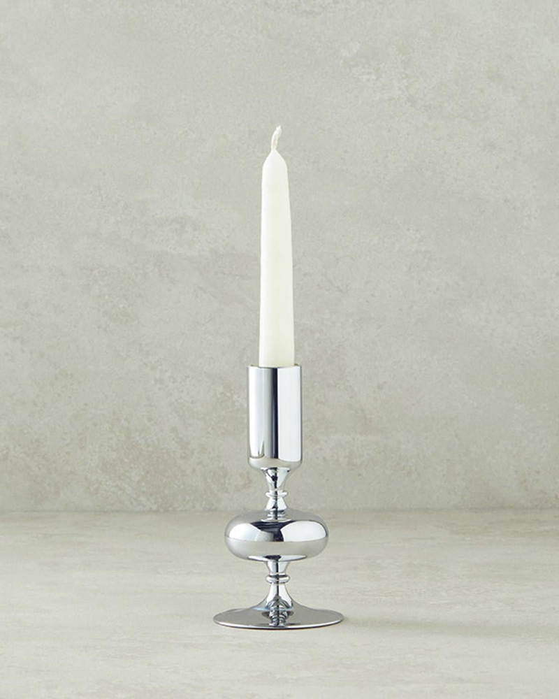 Candlestick Cam Tekli Şamdan Silver
