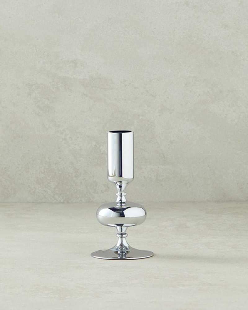 Candlestick Cam Tekli Şamdan Silver