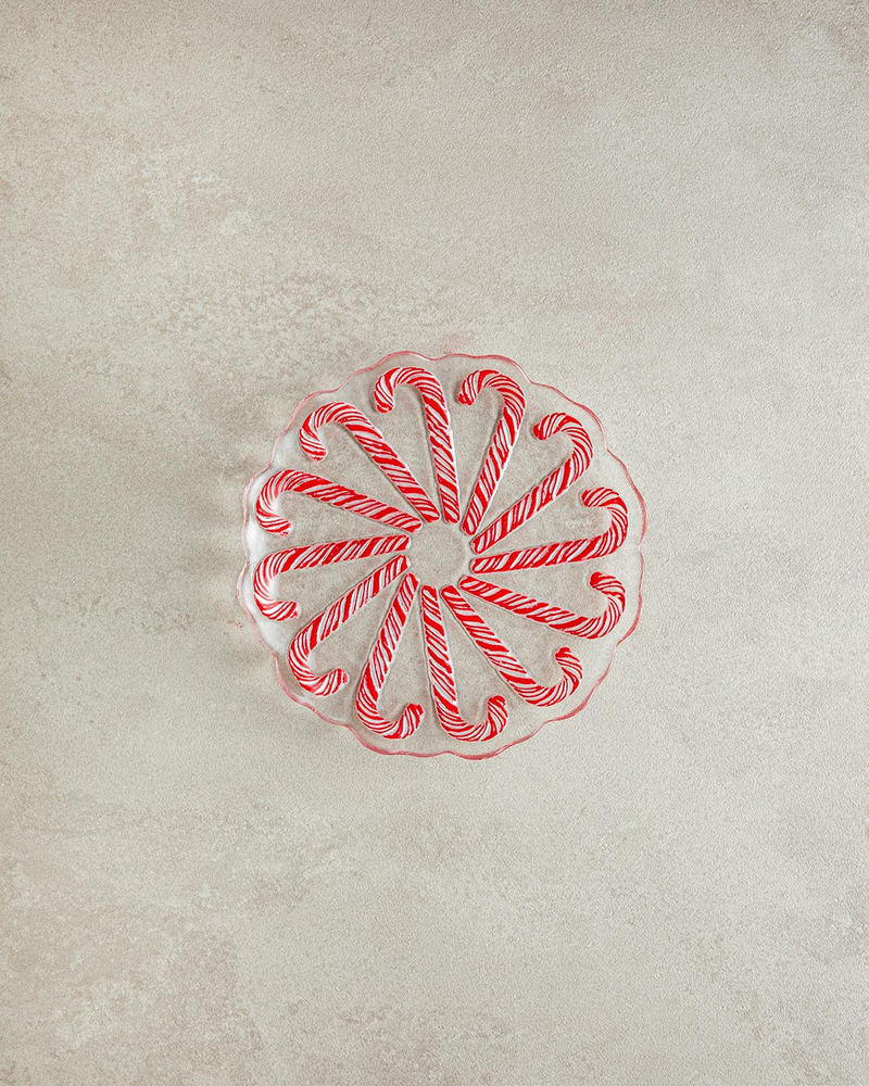 Candy Cane Cam Pasta Tabağı 17 cm Kırmızı