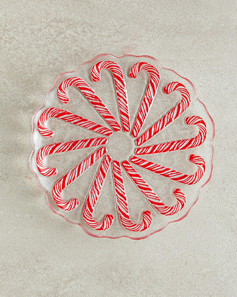 Candy Cane Cam Pasta Tabağı 17 cm Kırmızı