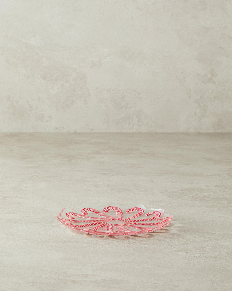 Candy Cane Cam Pasta Tabağı 17 cm Kırmızı