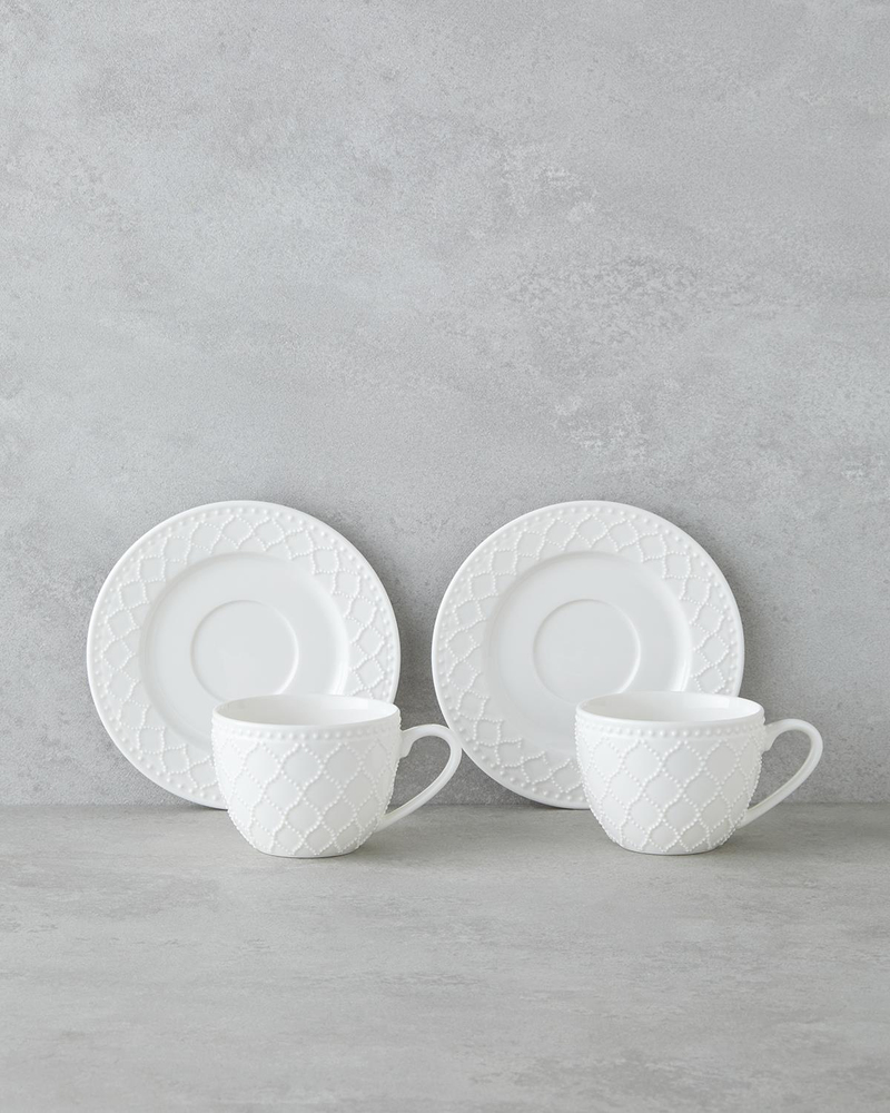 Carmen New Bone China 4 Parça 2 Kişilik Çay Fincanı Takımı 220 ml Beyaz