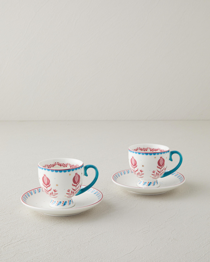 Carnival Tulip New Bone China Kahve Fincan Takımı 4 Parça 2 Kişilik Açık Mavi