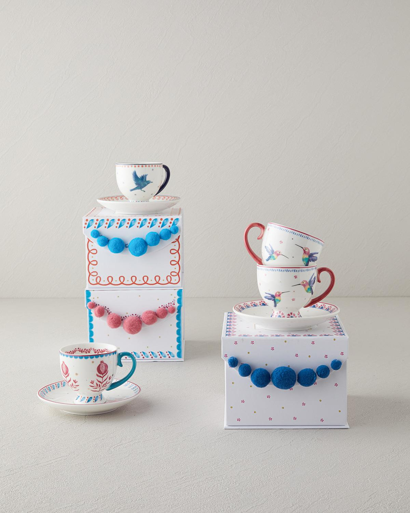 Carnival Tulip New Bone China Kahve Fincan Takımı 4 Parça 2 Kişilik Açık Mavi