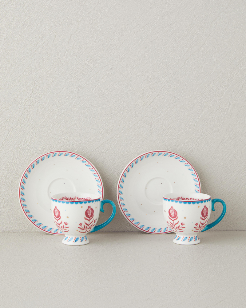 Carnival Tulip New Bone China Kahve Fincan Takımı 4 Parça 2 Kişilik Açık Mavi