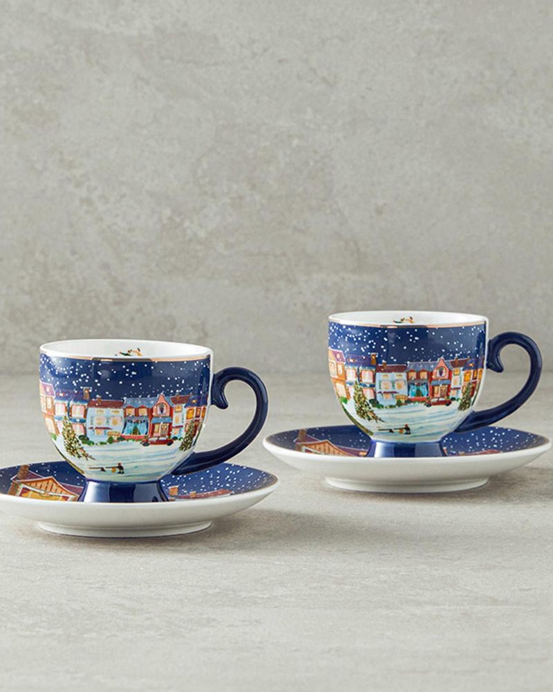 Cheerful Night New Bone China 4 Parça 2 Kişilik Kahve Fincan Takımı Lacivert