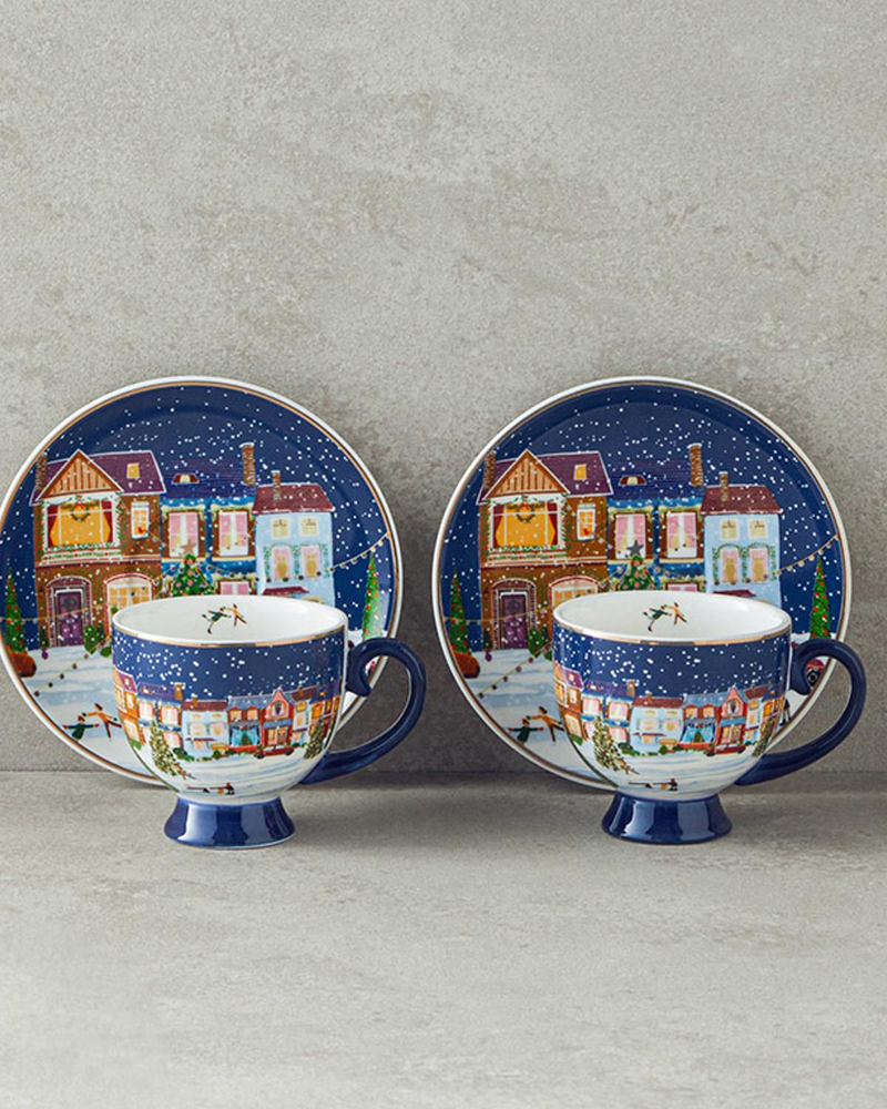 Cheerful Night New Bone China 4 Parça 2 Kişilik Kahve Fincan Takımı Lacivert