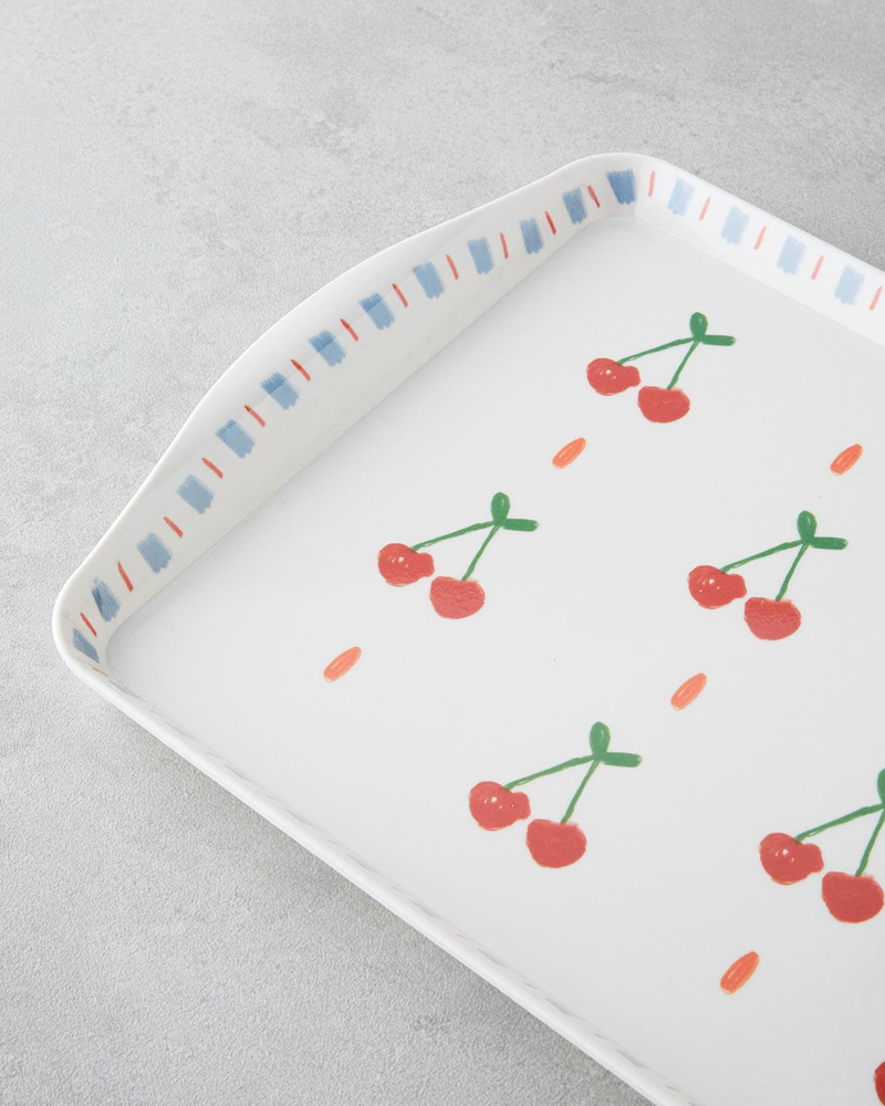 Cherries Melamin Tepsi 24x39 Cm Kırmızı
