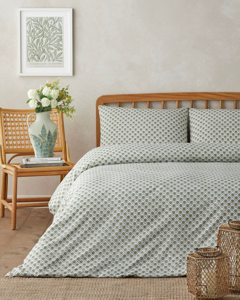 Chic Bloom Kolay Ütülenir Çift Kişilik Nevresim Takımı 200x220 cm Yeşil