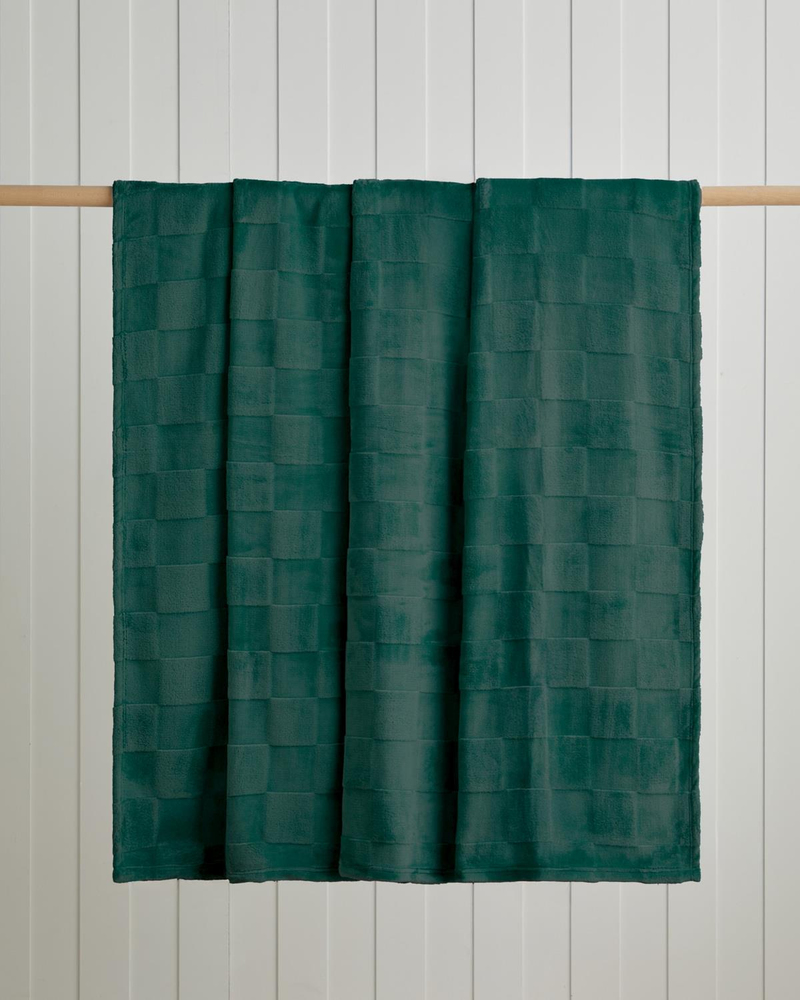 Classic Check Jakarlı Supersoft Tek Kişilik Battaniye 150x200 cm Koyu Yeşil