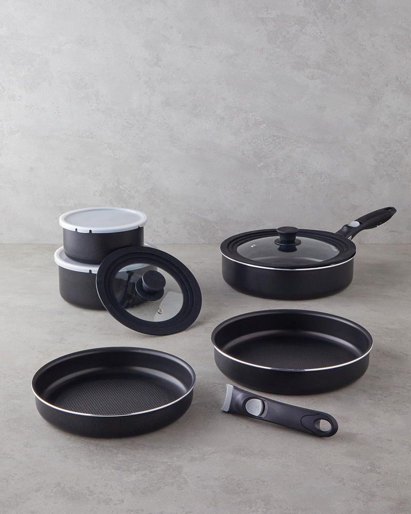 ClickEase Premium 11 Parça Tencere Seti 16 – 20 – 24 – 26 - 28 cm Siyah