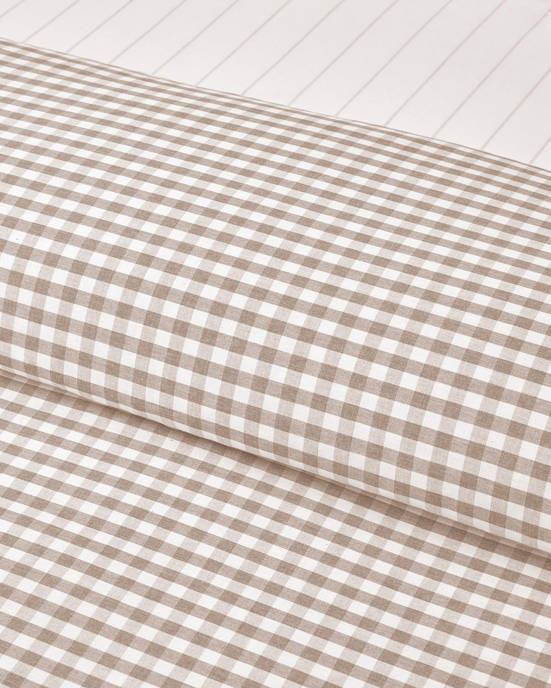 Clouded Grid İpliği Boyalı Çift Kişilik Nevresim Takımı 200x220 cm Bej
