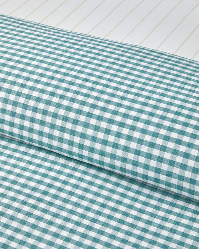 Clouded Grid İpliği Boyalı Tek Kişilik Nevresim Takımı 160x220 cm Koyu Yeşil