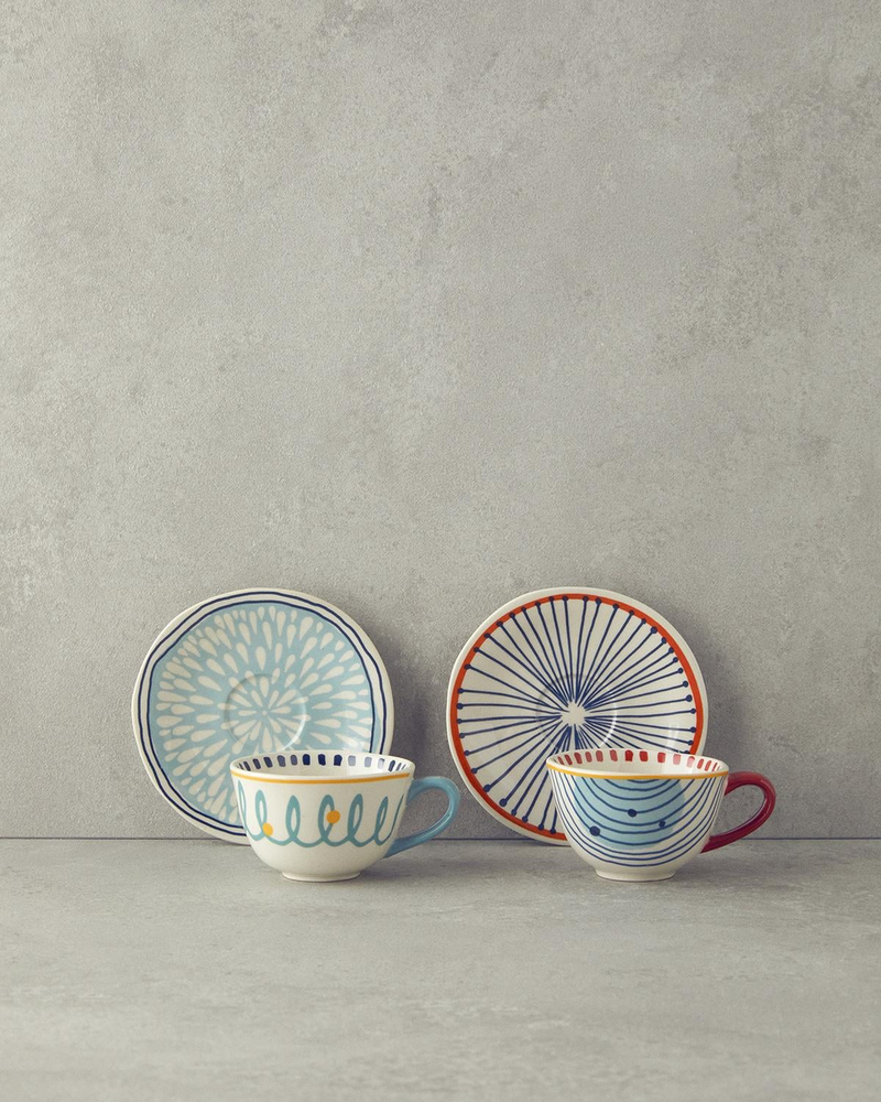 Coachella Blend Stoneware 4 Parça 2 Kişilik Çay Fincanı Takımı Mavi-Terracotta