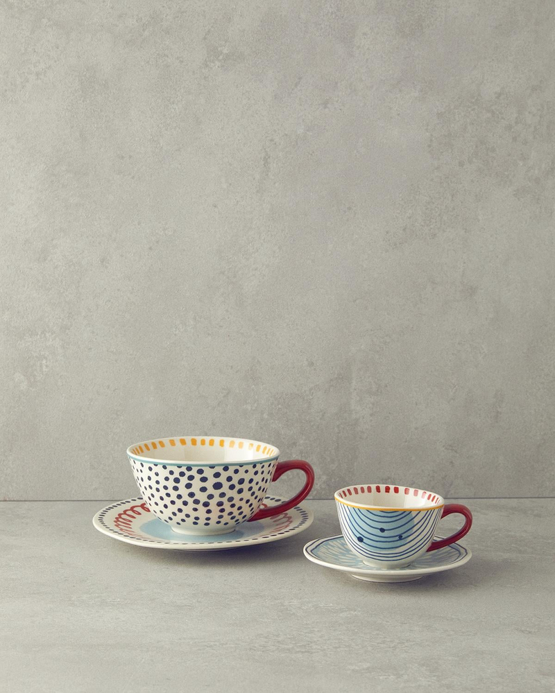 Coachella Blend Stoneware 4 Parça 2 Kişilik Çay Fincanı Takımı Mavi-Terracotta