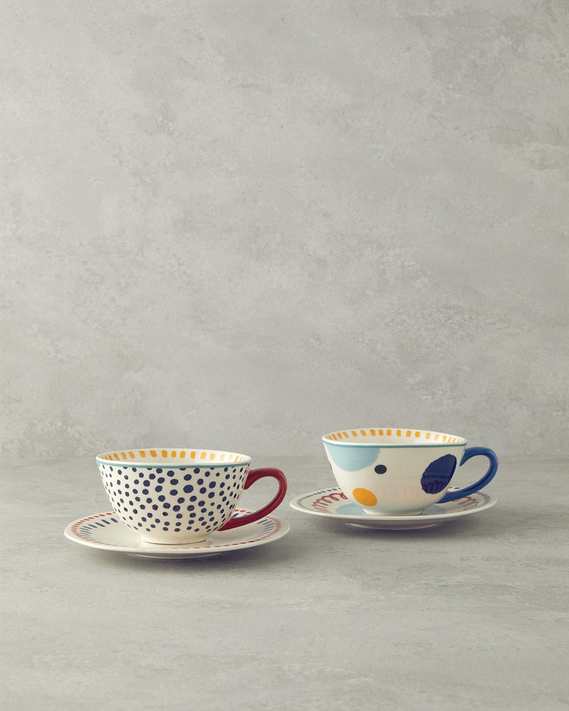 Coachella Blend Stoneware 4 Parça 2 Kişilik Çay Fincanı Takımı Mavi-Terracotta